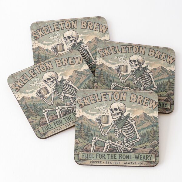 Item preview, Skeleton Skeleton Brew Fuel For The Bone Weary - Funny Coffee Vintage Retro Skeleton Camping Sign Fuel For The Bone Weary - Funny Coffee Vintage Retro Skeleton Camping Sign designed and sold by ExpressoJungle.