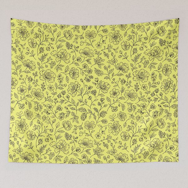 Item preview, Endless Garden Botanical Wildflower Line Art Pattern Yellow designed and sold by The Fine Print by BassAddict.