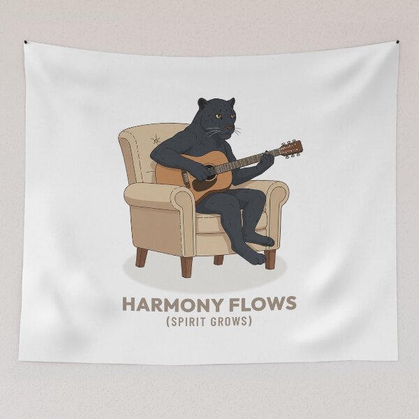 Item preview, Panther Playing Acoustic Guitar Vintage Aesthetic designed and sold by Cozy Vintage Animal.