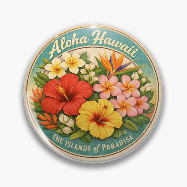 Item preview, Vintage Hawaii Botanical Badge – Retro Floral Island Sticker designed and sold by SachaMuru.