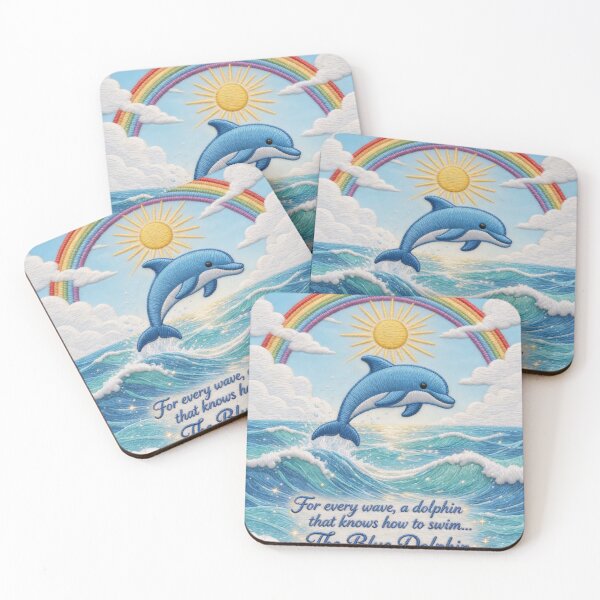 Item preview, Blue Dolphin Rainbow Sea Sun Clouds Embroidery Illustration designed and sold by Ciervo Primavera.