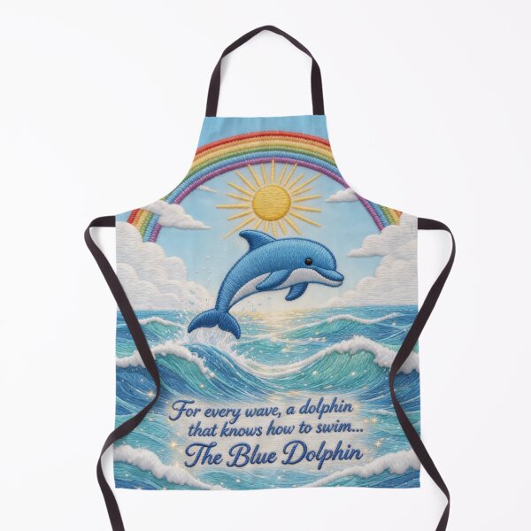 Item preview, Blue Dolphin Rainbow Sea Sun Clouds Embroidery Illustration designed and sold by Ciervo Primavera.