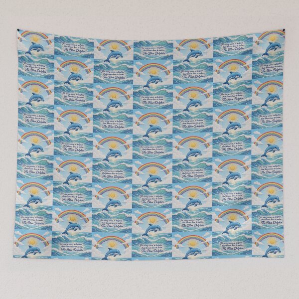 Item preview, Blue Dolphin Rainbow Sea Sun Clouds Embroidery Illustration designed and sold by Ciervo Primavera.