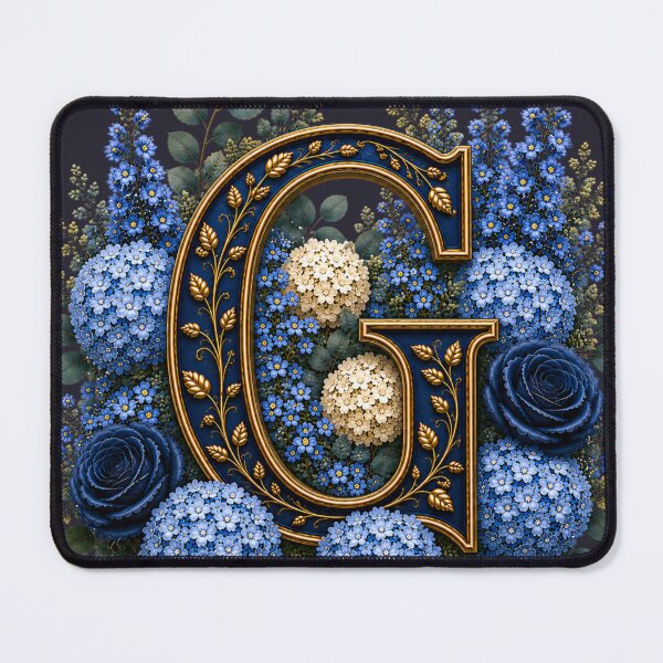 Item preview, Elegant Letter G Monogram with Blue Hydrangeas & Gold Botanical Design | Luxury Floral Initial Art designed and sold by MoodLay.