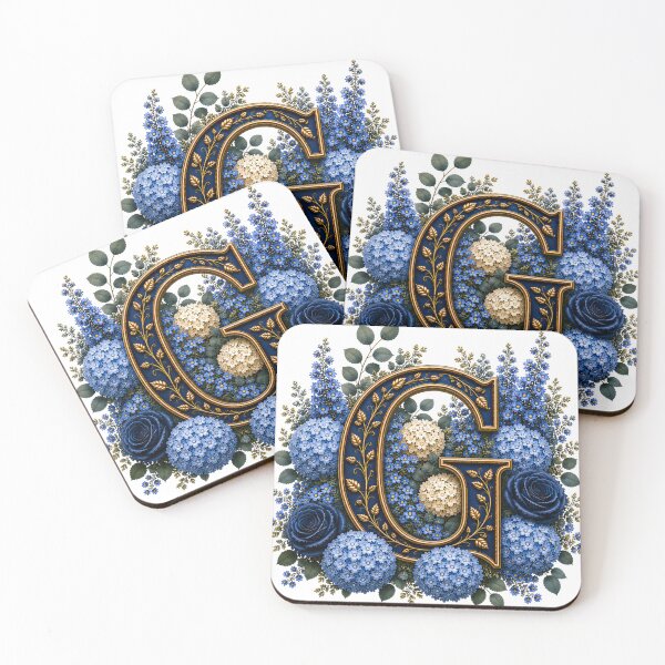 Item preview, Elegant Letter G Monogram with Blue Hydrangeas & Gold Botanical Design | Luxury Floral Initial Art designed and sold by MoodLay.