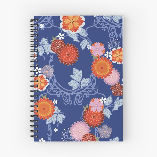 Item preview, Asian Art Nouveau floral on blue designed and sold by Morrisseyfabric.