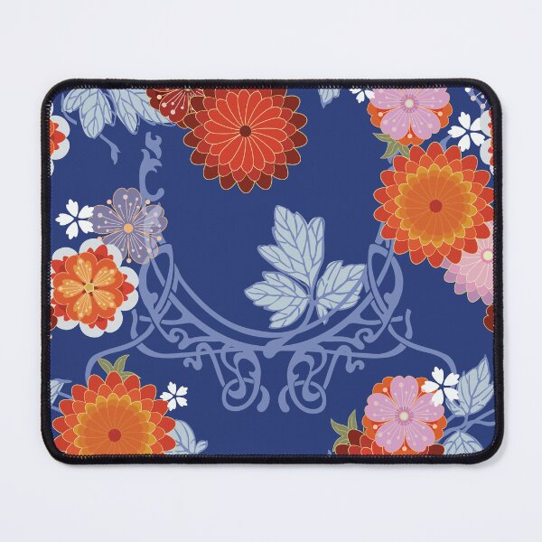 Item preview, Asian Art Nouveau floral on blue designed and sold by Morrisseyfabric.