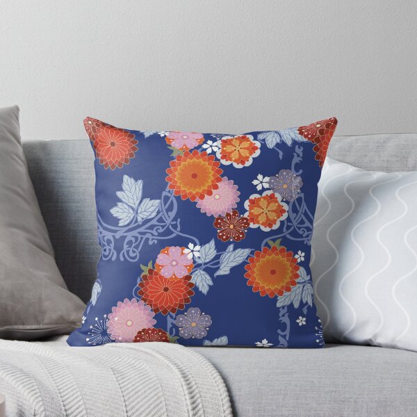 Item preview, Asian Art Nouveau floral on blue designed and sold by Morrisseyfabric.