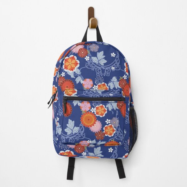 Item preview, Asian Art Nouveau floral on blue designed and sold by Morrisseyfabric.