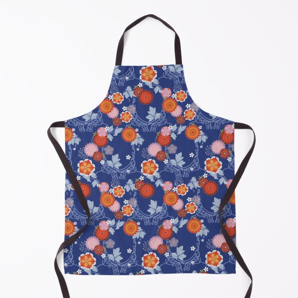 Item preview, Asian Art Nouveau floral on blue designed and sold by Morrisseyfabric.