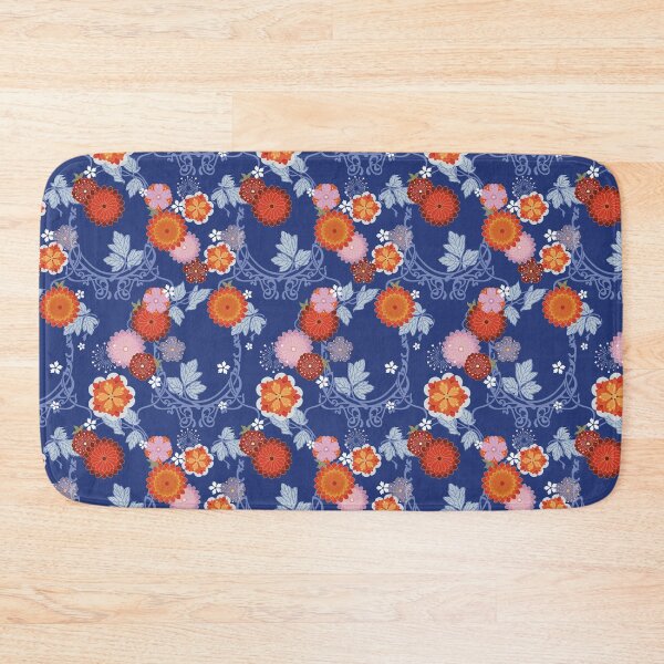 Item preview, Asian Art Nouveau floral on blue designed and sold by Morrisseyfabric.