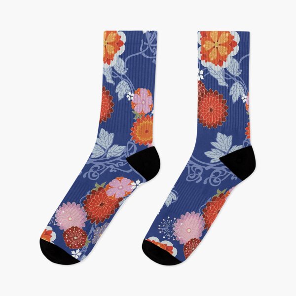 Item preview, Asian Art Nouveau floral on blue designed and sold by Morrisseyfabric.