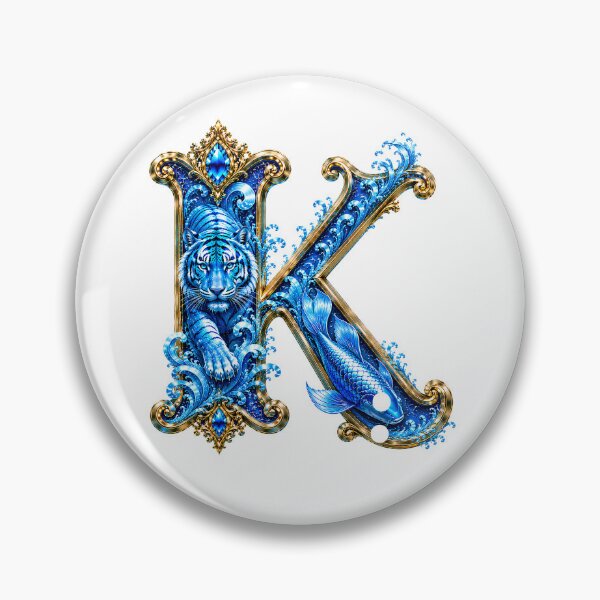 Item preview, Aqua Zodiac Guardian White Tiger-Pisces Letter K designed and sold by BlissBlvdShop.