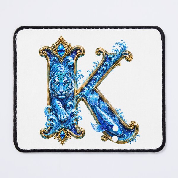 Item preview, Aqua Zodiac Guardian White Tiger-Pisces Letter K designed and sold by BlissBlvdShop.