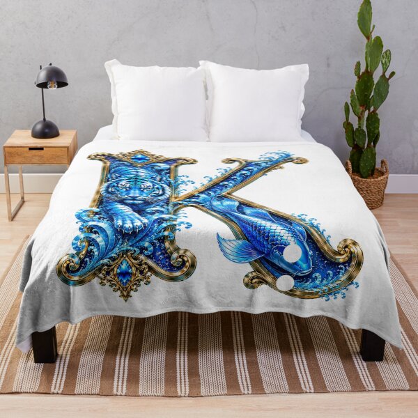 Item preview, Aqua Zodiac Guardian White Tiger-Pisces Letter K designed and sold by BlissBlvdShop.
