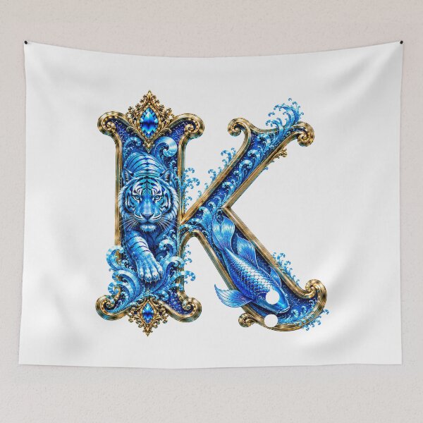 Item preview, Aqua Zodiac Guardian White Tiger-Pisces Letter K designed and sold by BlissBlvdShop.