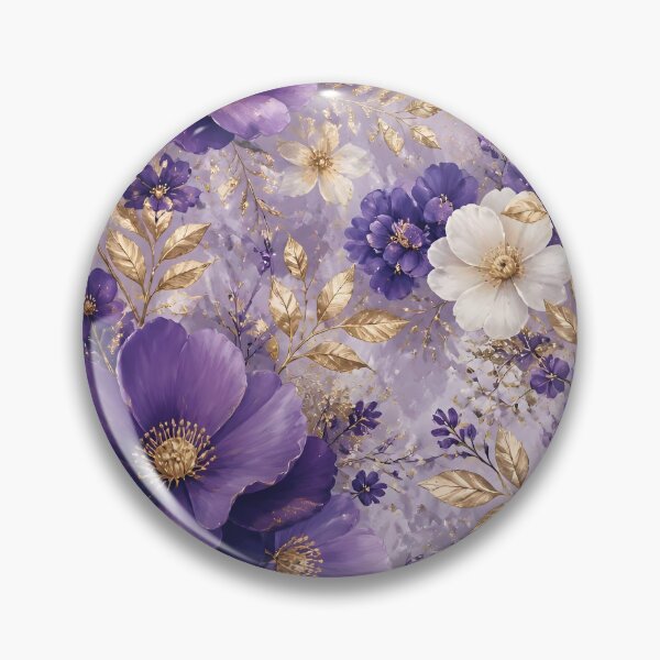 Item preview, Elegant Violet and White Floral Pattern with Gold Accents designed and sold by Lucia Amaris Art.