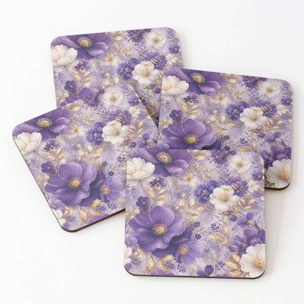 Item preview, Elegant Violet and White Floral Pattern with Gold Accents designed and sold by Lucia Amaris Art.