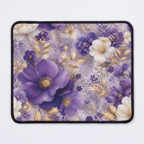 Item preview, Elegant Violet and White Floral Pattern with Gold Accents designed and sold by Lucia Amaris Art.