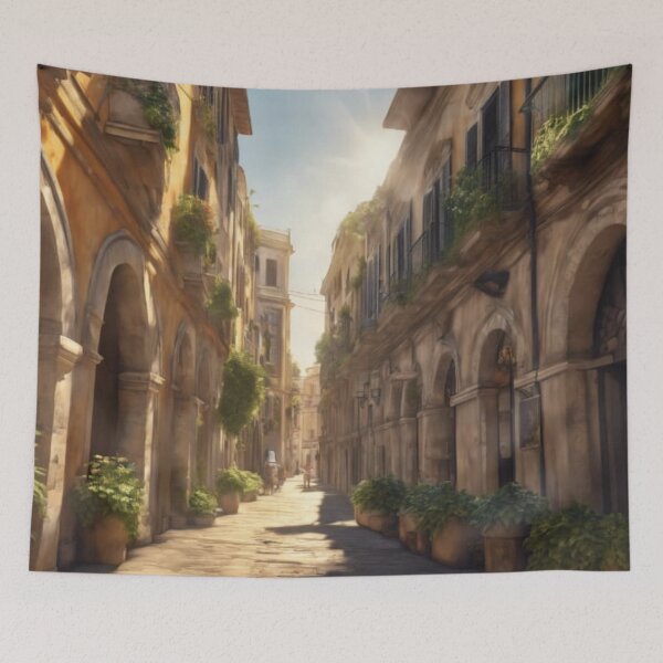 Item preview, Historic Italian Street Watercolor Landscape Sunlit Alley Art designed and sold by UmSkelig834.