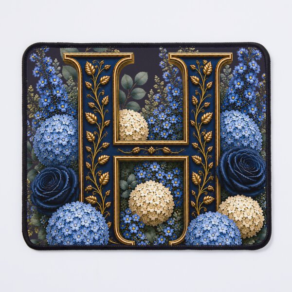 Item preview, Elegant Letter I Monogram with Blue Hydrangeas & Gold Botanical Design | Luxury Floral Initial Art designed and sold by MoodLay.