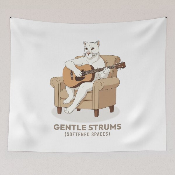 Item preview, White Puma Playing Guitar Vintage Aesthetic designed and sold by Cozy Vintage Animal.