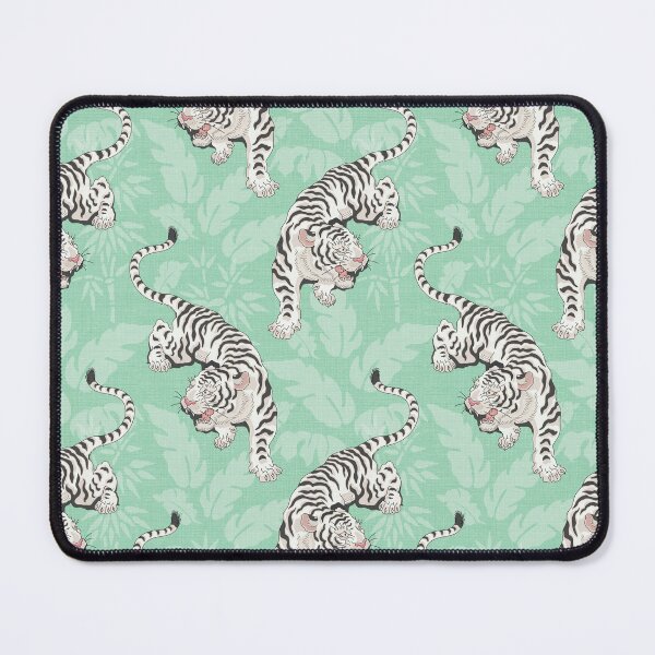 Item preview, White tigers on linen look background designed and sold by Morrisseyfabric.