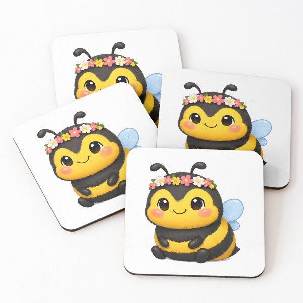 Item preview, Chubby Cartoon Bumble Bee with Rosy Cheeks and a Flower Headband designed and sold by GearGirlNJ.
