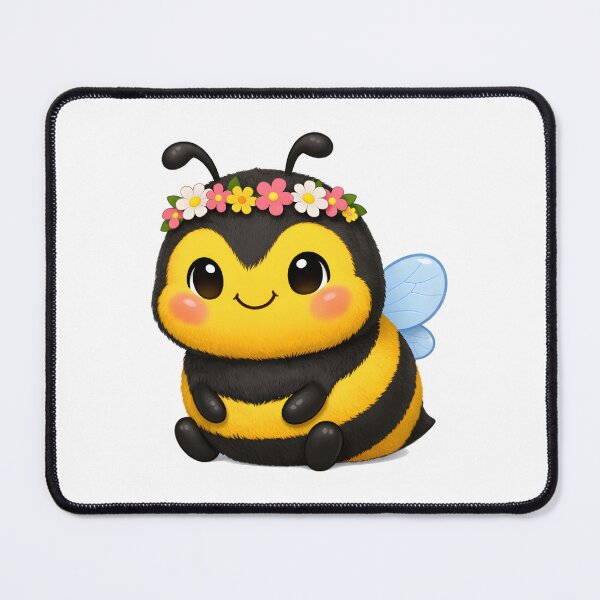 Item preview, Chubby Cartoon Bumble Bee with Rosy Cheeks and a Flower Headband designed and sold by GearGirlNJ.
