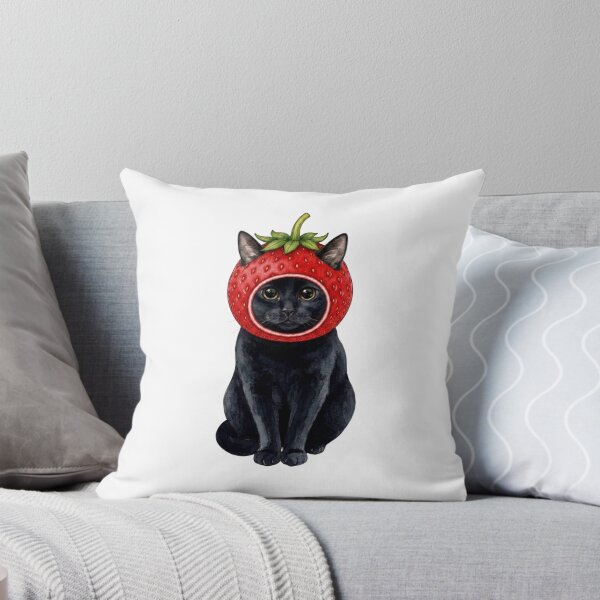 Item preview, Kawaii Fruit Kitty | Black Cat & Strawberry designed and sold by KittyClosetStore.