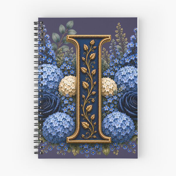 Item preview, Elegant Letter I Monogram with Blue Hydrangeas & Gold Botanical Design | Luxury Floral Initial Art designed and sold by MoodLay.