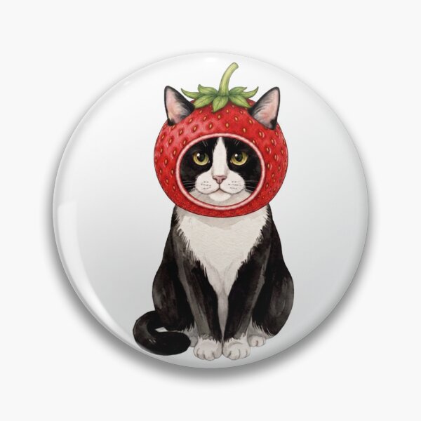 Item preview, Kawaii Fruit Kitty | Tuxedo Cat & Strawberry designed and sold by KittyClosetStore.