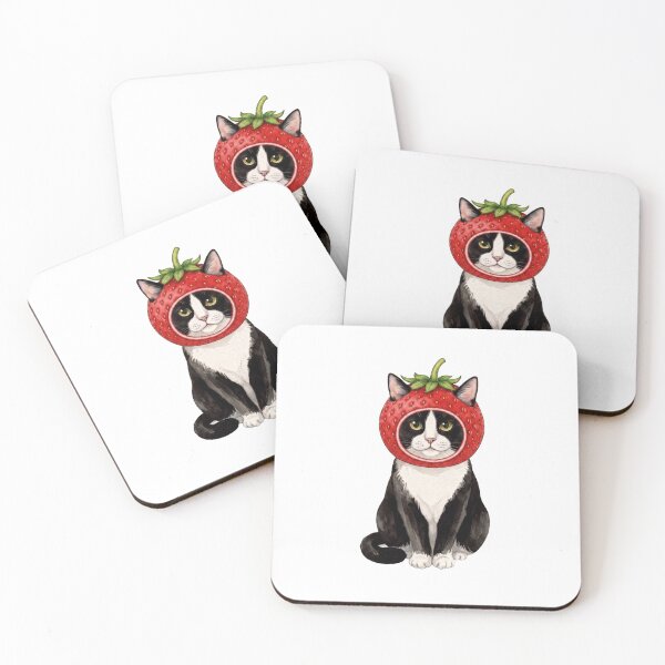 Item preview, Kawaii Fruit Kitty | Tuxedo Cat & Strawberry designed and sold by KittyClosetStore.