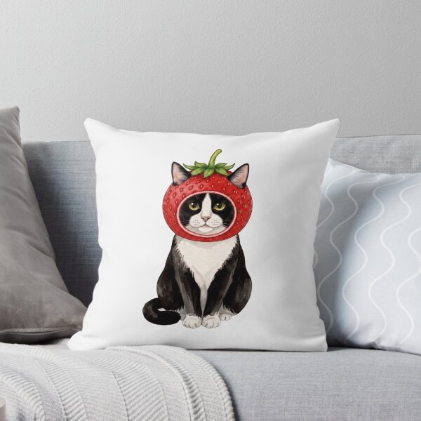 Item preview, Kawaii Fruit Kitty | Tuxedo Cat & Strawberry designed and sold by KittyClosetStore.