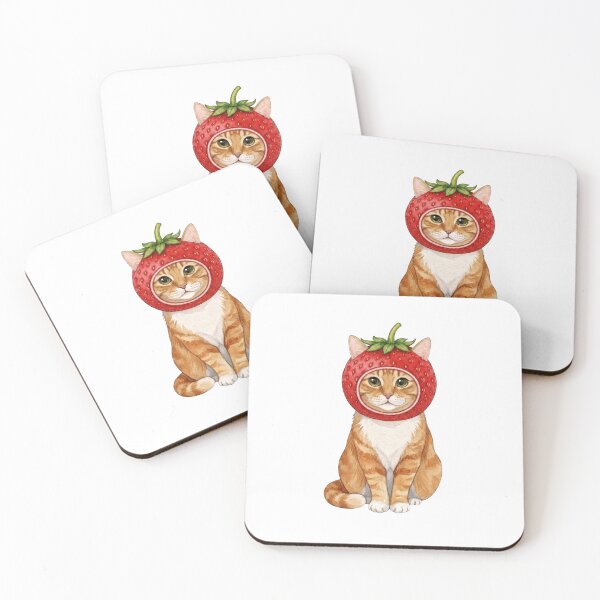Item preview, Kawaii Fruit Kitty | Orange Tabby/Ginger Cat & Strawberry designed and sold by KittyClosetStore.
