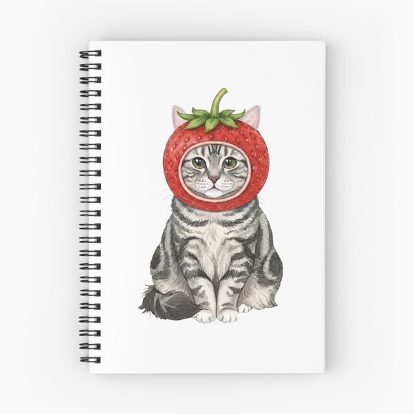 Item preview, Kawaii Fruit Kitty | Silver Tabby Cat & Strawberry designed and sold by KittyClosetStore.