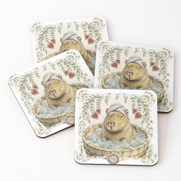 Item preview, Capybara Spa Day Self-Care Vintage Animal Illustration designed and sold by ConElAlma.