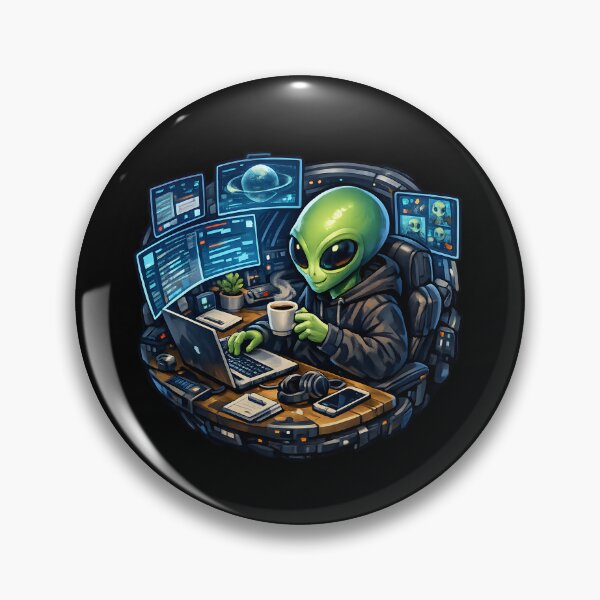 Item preview, Alien Working From Home in Spaceship – Futuristic Remote Office Illustration designed and sold by builtforyou.