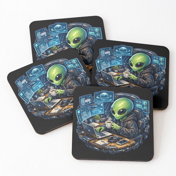 Item preview, Alien Working From Home in Spaceship – Futuristic Remote Office Illustration designed and sold by builtforyou.
