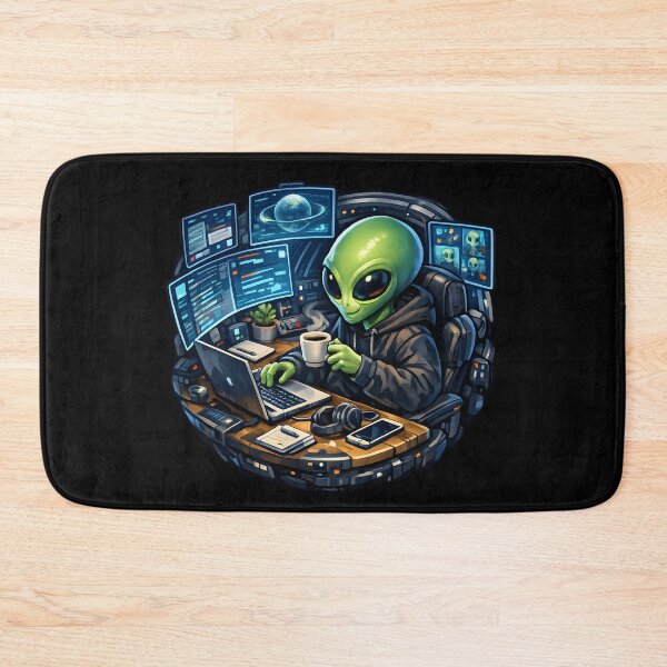 Item preview, Alien Working From Home in Spaceship – Futuristic Remote Office Illustration designed and sold by builtforyou.