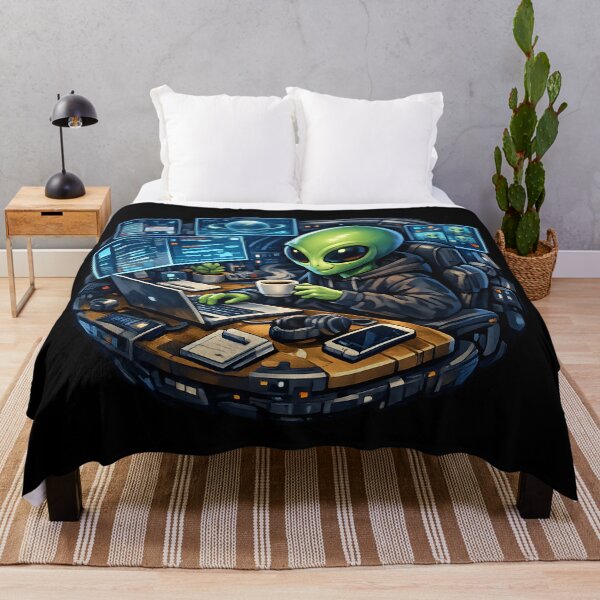 Item preview, Alien Working From Home in Spaceship – Futuristic Remote Office Illustration designed and sold by builtforyou.