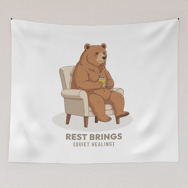 Item preview, Bear Drinking Mate Slow Living Vintage Aesthetic designed and sold by COZY VINTAGE animal.