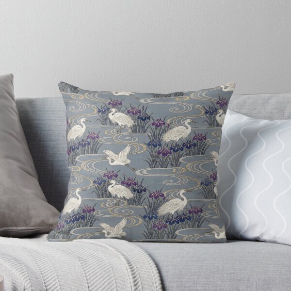 Item preview, Vintage Kacho-ga White Egrets and Water Iris Pattern designed and sold by ArtfulAlchemy1.