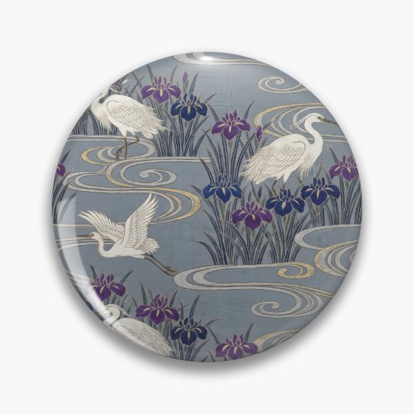 Item preview, Vintage Kacho-ga White Egrets and Water Iris Pattern designed and sold by ArtfulAlchemy1.