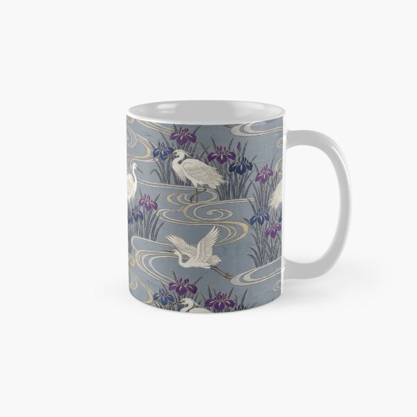 Item preview, Vintage Kacho-ga White Egrets and Water Iris Pattern designed and sold by ArtfulAlchemy1.
