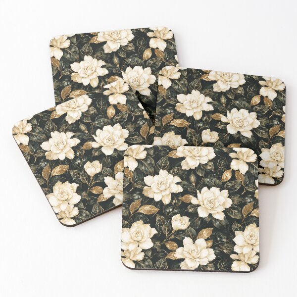 Item preview, Gardenia Gold Luxury Dark Watercolor Seamless Pattern designed and sold by Inkworksbyshery.