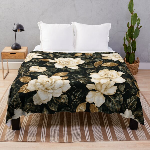 Item preview, Gardenia Gold Luxury Dark Watercolor Seamless Pattern designed and sold by Inkworksbyshery.