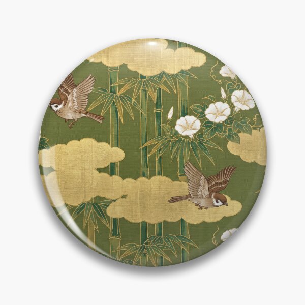 Item preview, Vintage Kacho-ga Sparrows and Golden Bamboo Pattern designed and sold by ArtfulAlchemy1.