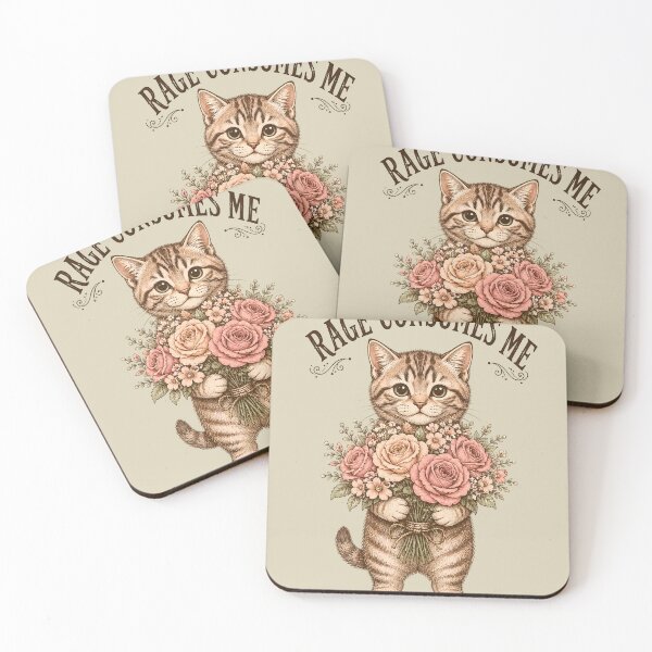 Item preview, Rage Consumes Me Ironic Cat with Flowers Design designed and sold by Retro Rascals Co..