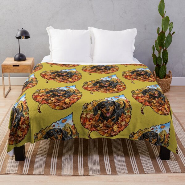 Item preview, Fall Dachshund Playing In Autumn Leaves designed and sold by Lion and Lamb Design.